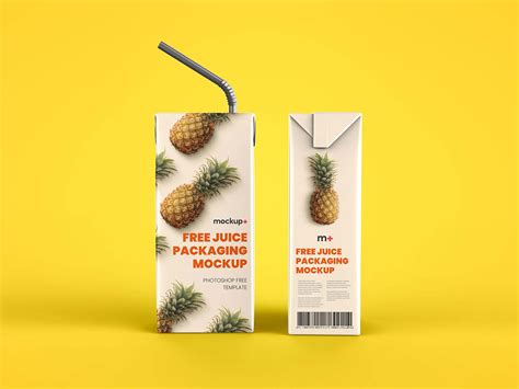 Download Juice Carton Box with Straw Mockup
